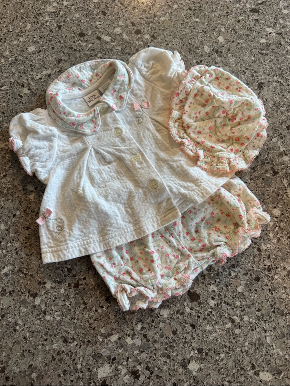 Vintage Little Wonders 0-3M Floral 3PC Dress Bloomers Bonnet